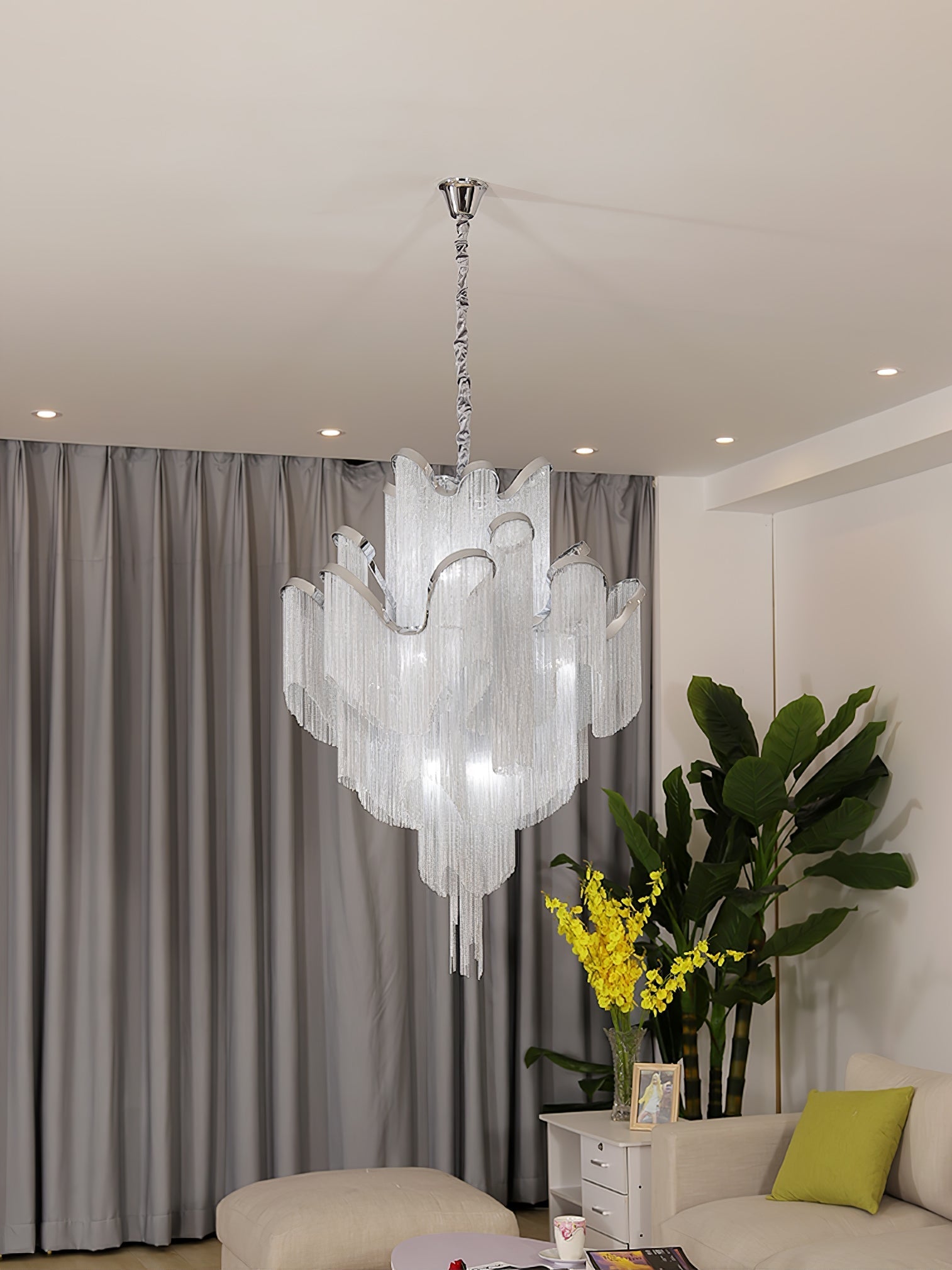 Stream Chain Chandelier — Cascading Link Design, Gold & Silver Finishes