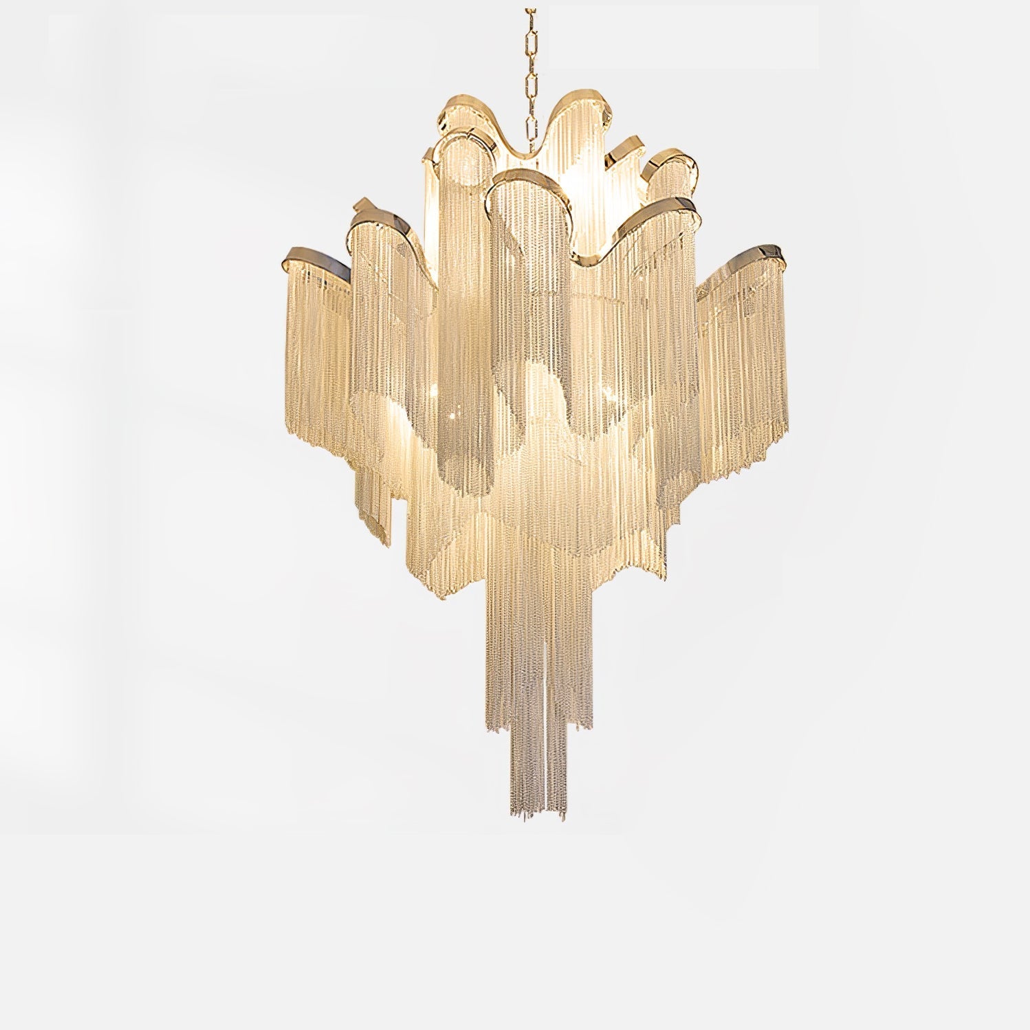 Stream Chain Chandelier — Cascading Link Design, Gold & Silver Finishes