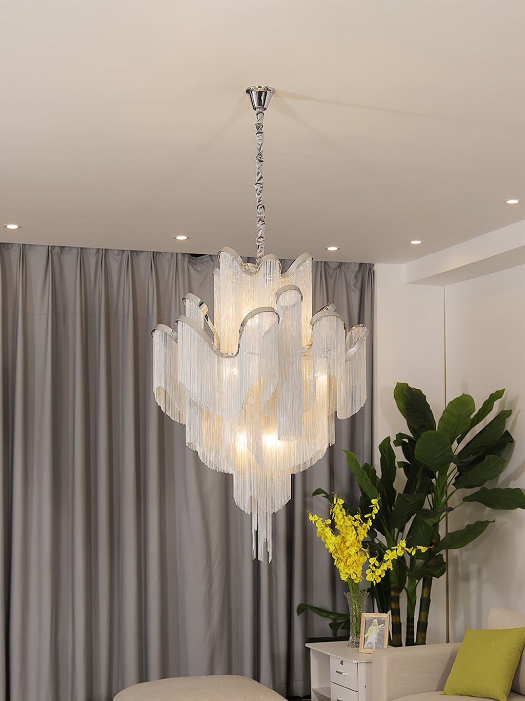 Stream Chain Chandelier — Cascading Link Design, Gold & Silver Finishes