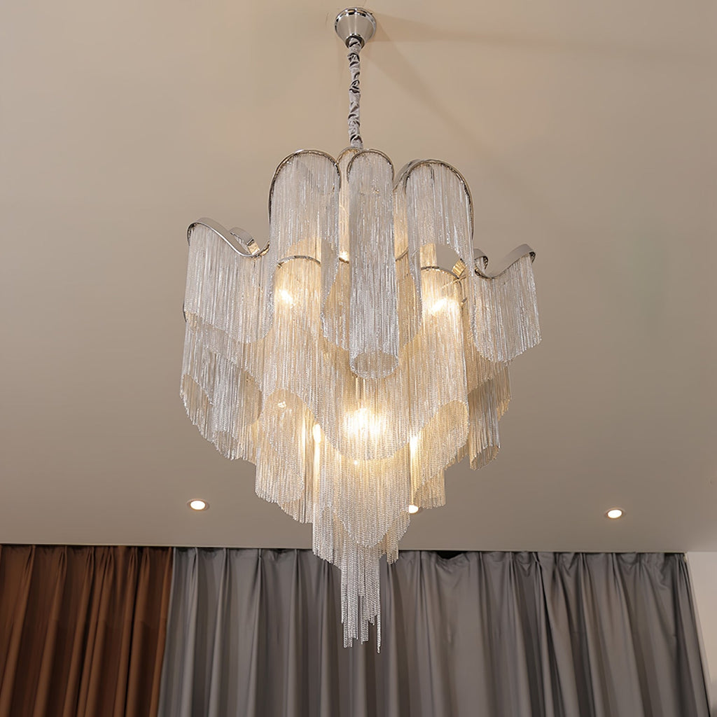Stream Chain Chandelier — Cascading Link Design, Gold & Silver Finishes