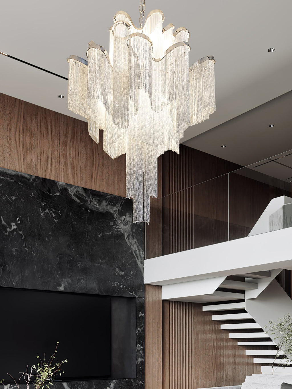 Stream Chain Chandelier — Cascading Link Design, Gold & Silver Finishes
