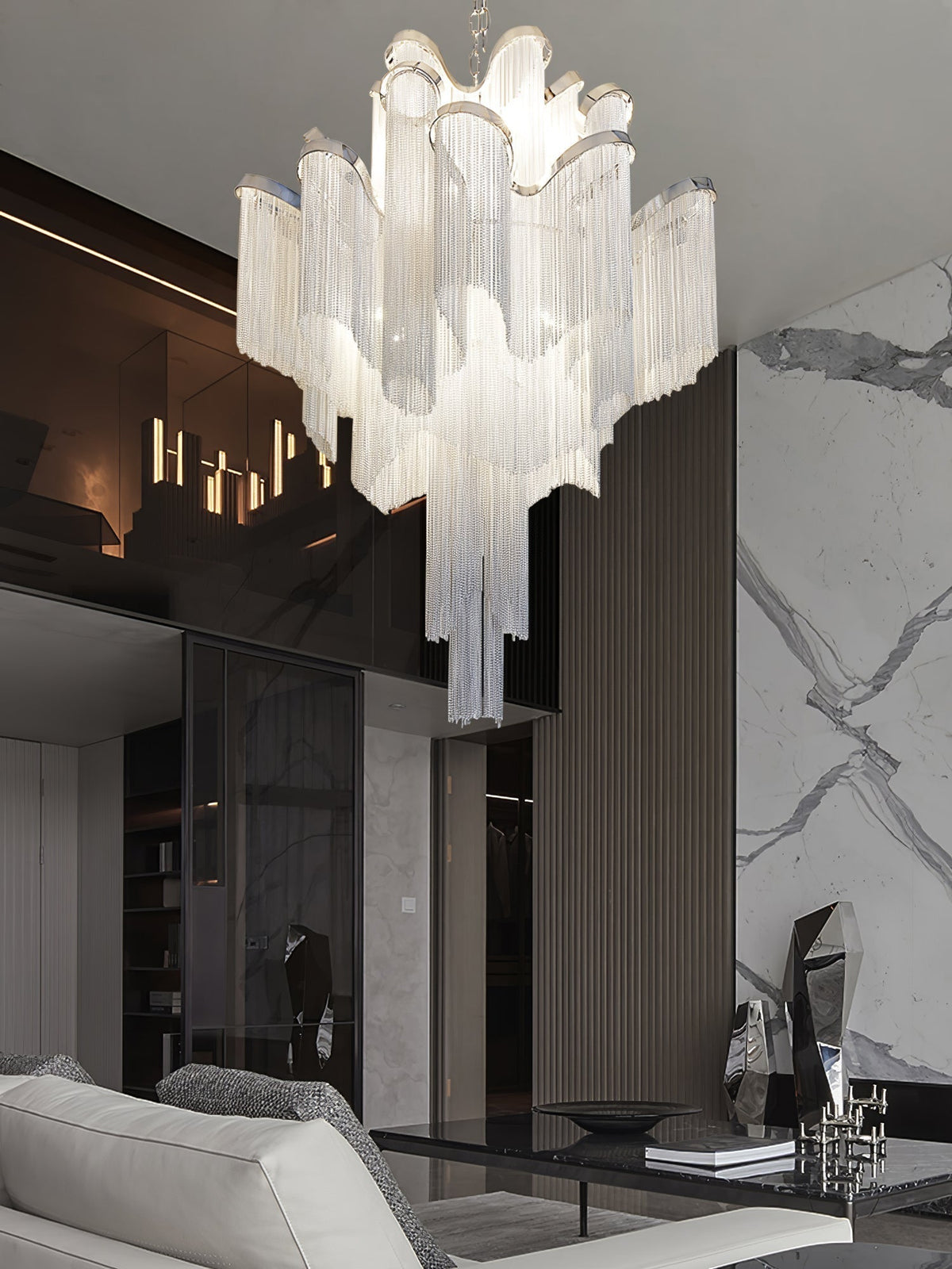 Lampada a sospensione Lustra in nichel — Design con catena a cascata