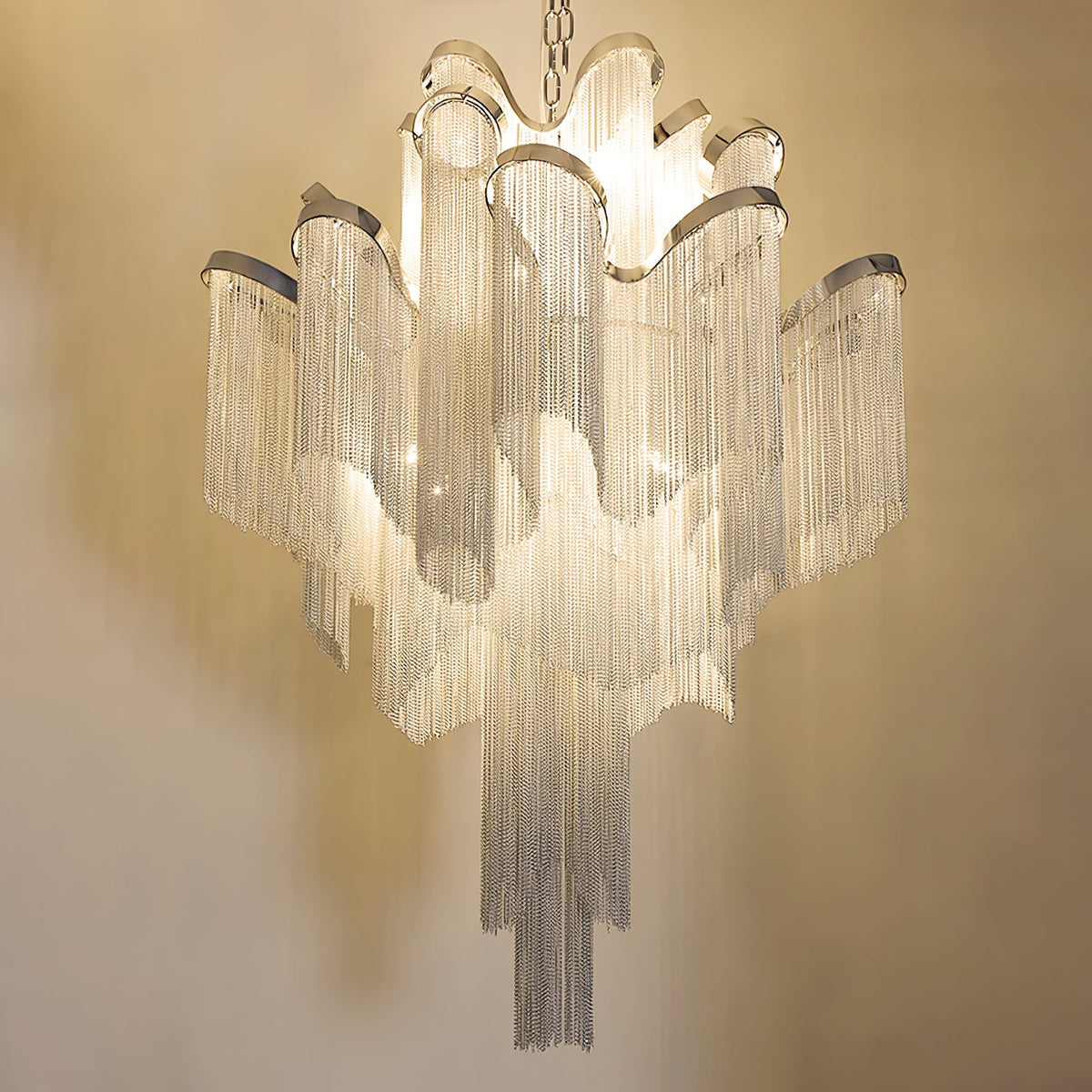 Stream Chain Chandelier — Cascading Link Design, Gold & Silver Finishes