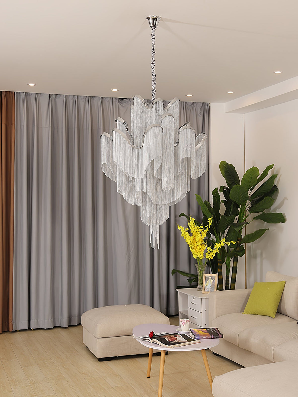 Stream Chain Chandelier — Cascading Link Design, Gold & Silver Finishes