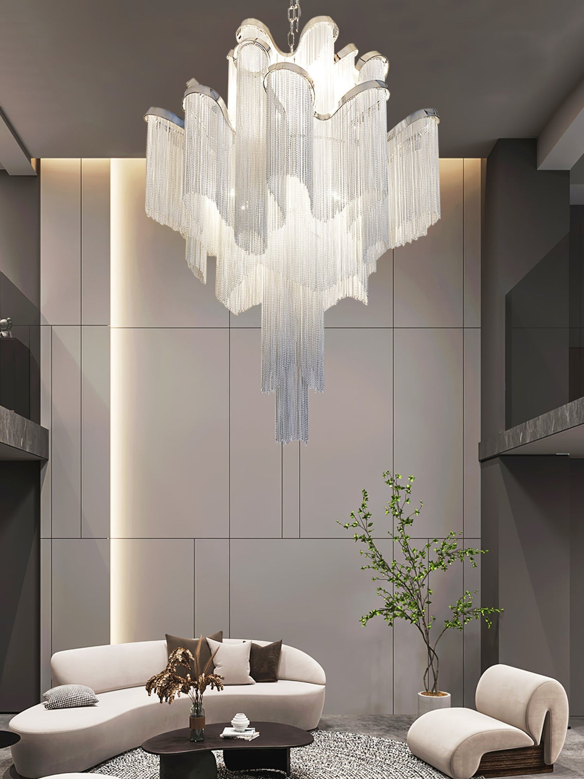 Lampada a sospensione Lustra in nichel — Design con catena a cascata