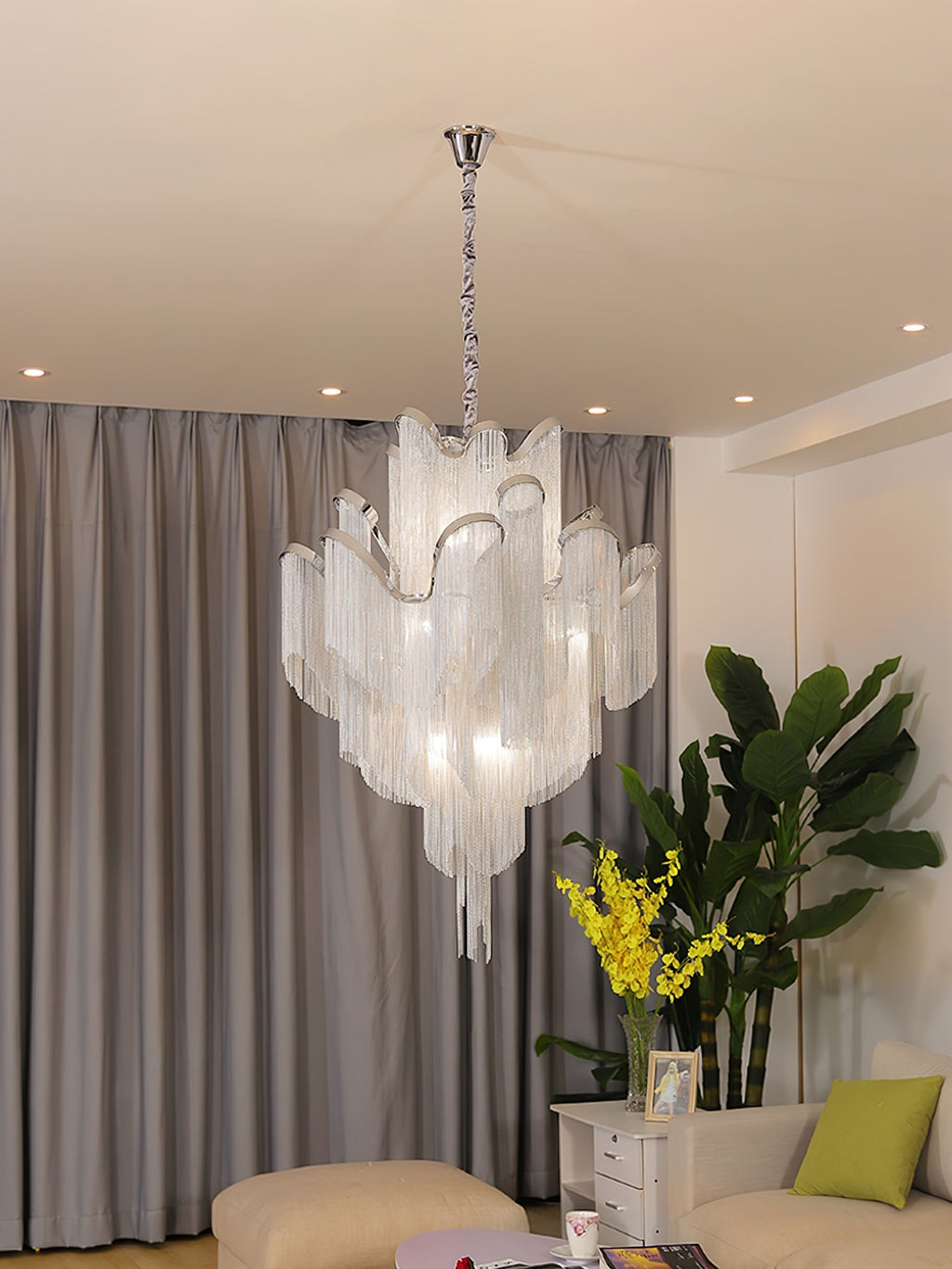 Stream Chain Chandelier — Cascading Link Design, Gold & Silver Finishes