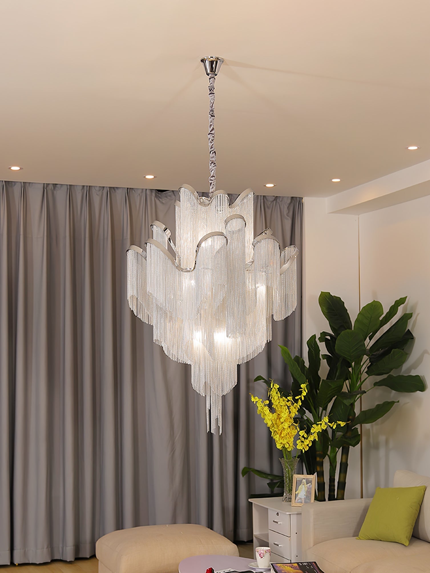 Stream Chain Chandelier — Cascading Link Design, Gold & Silver Finishes