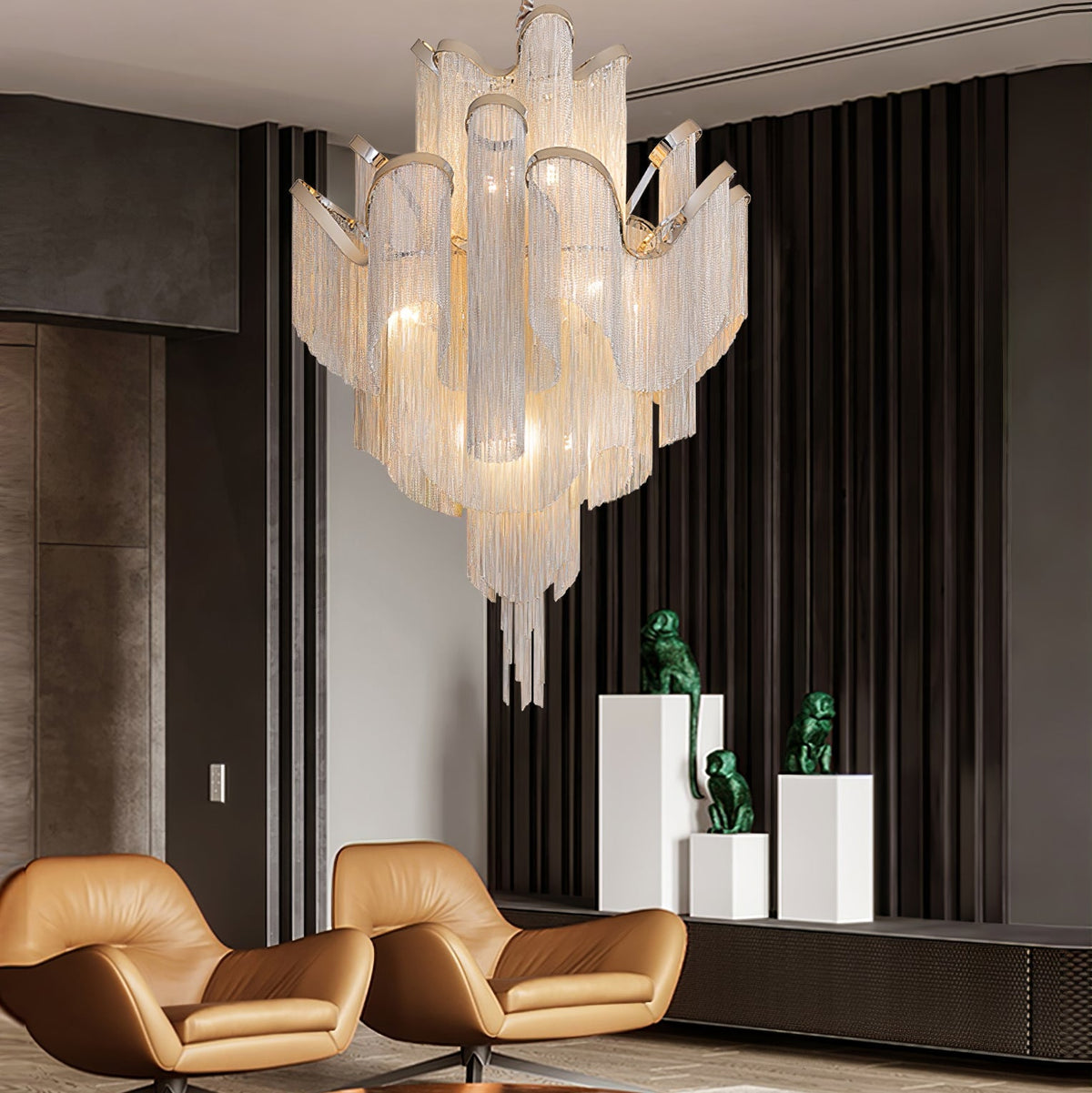 Stream Chain Chandelier — Cascading Link Design, Gold & Silver Finishes