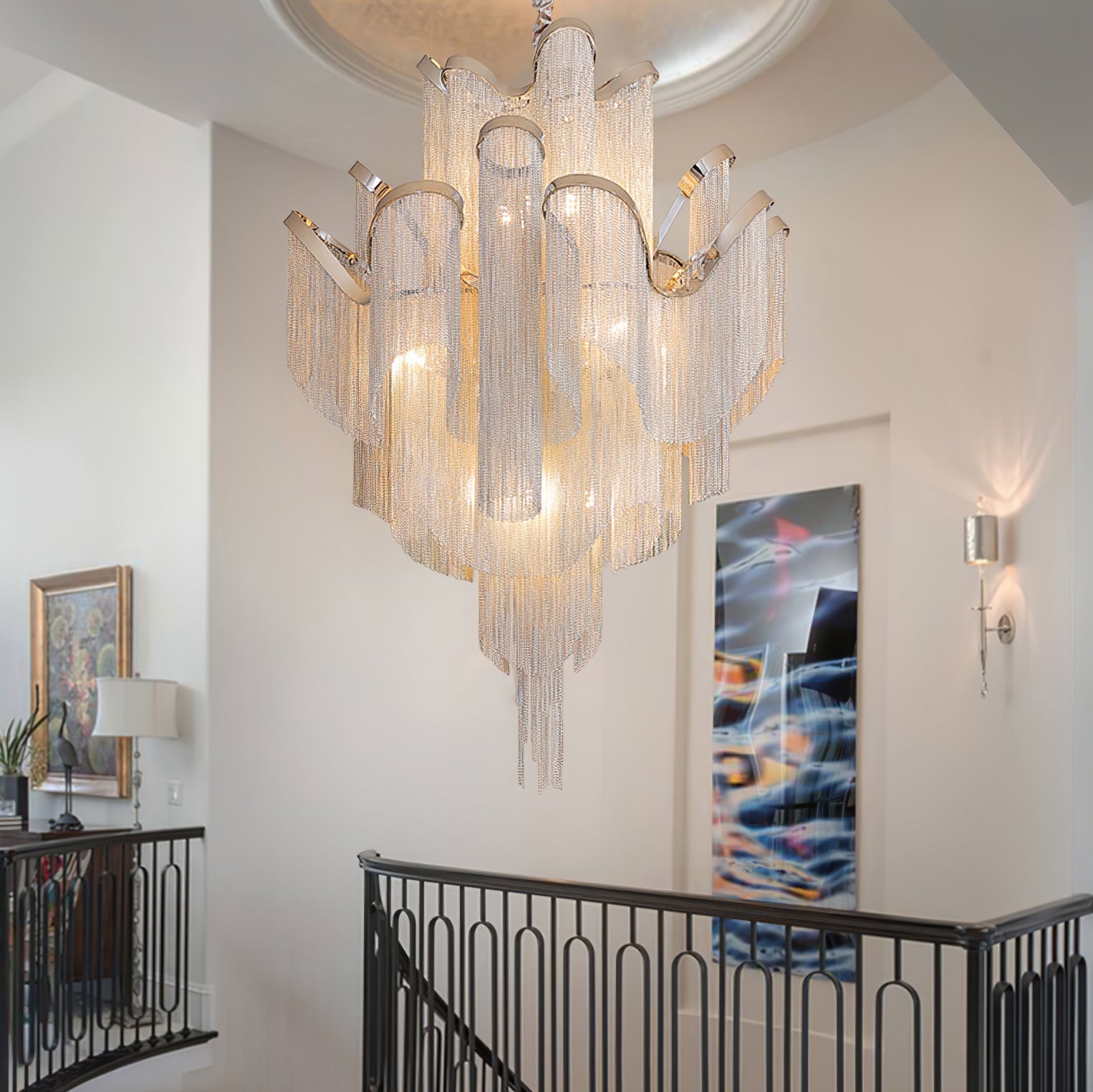 Stream Chain Chandelier — Cascading Link Design, Gold & Silver Finishes