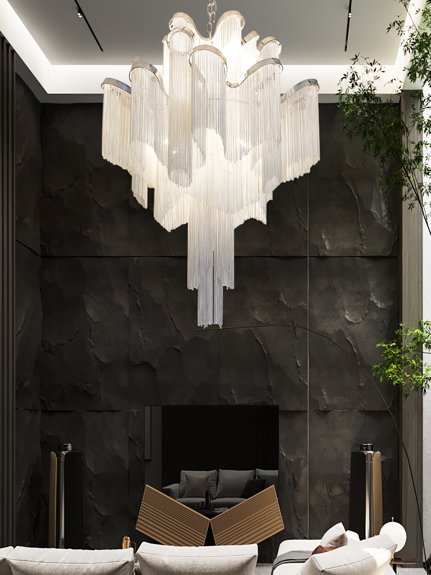 Stream Chain Chandelier — Cascading Link Design, Gold & Silver Finishes