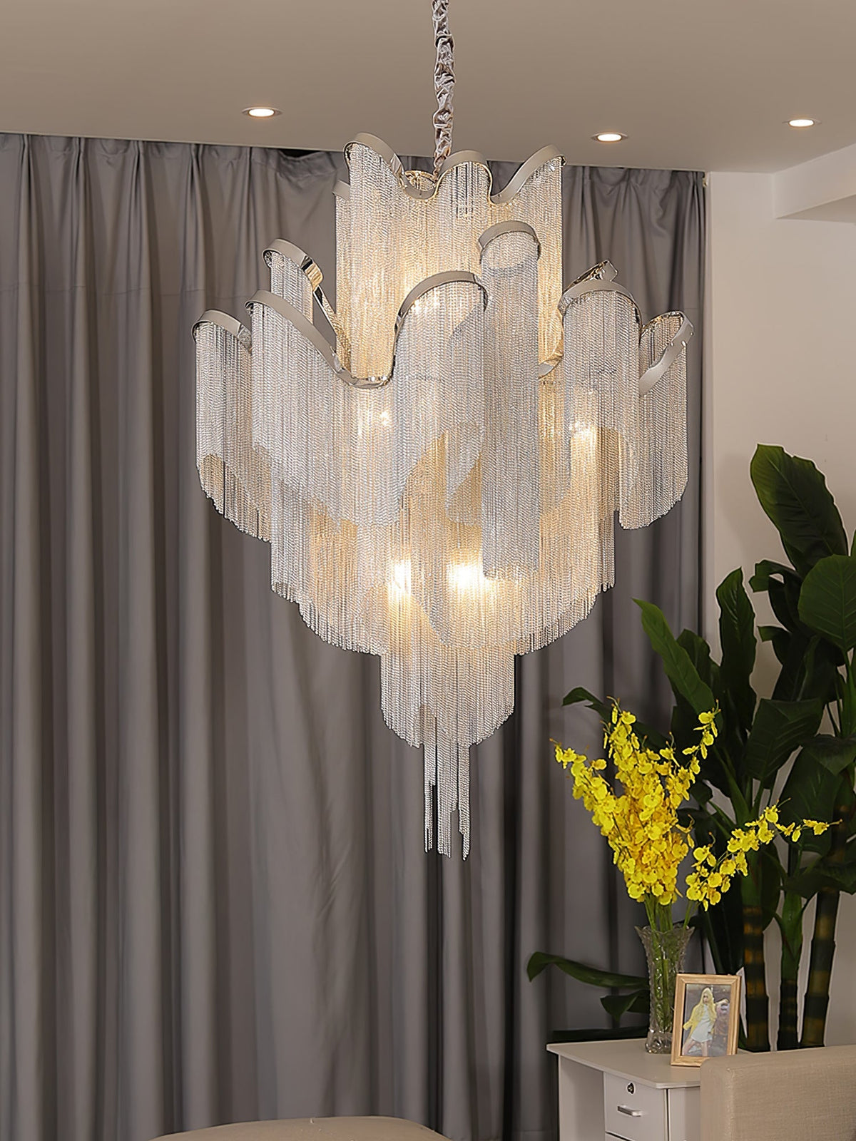 Stream Chain Chandelier — Cascading Link Design, Gold & Silver Finishes