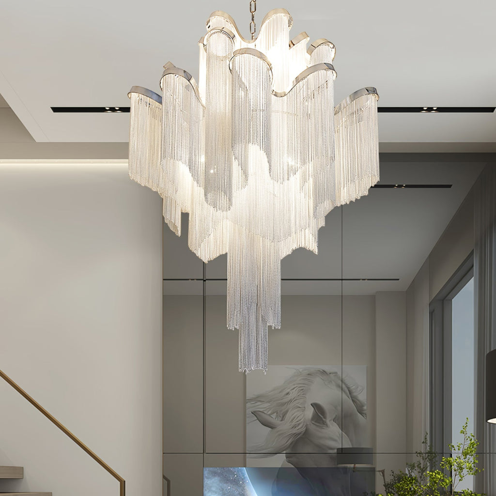 Stream Chain Chandelier — Cascading Link Design, Gold & Silver Finishes