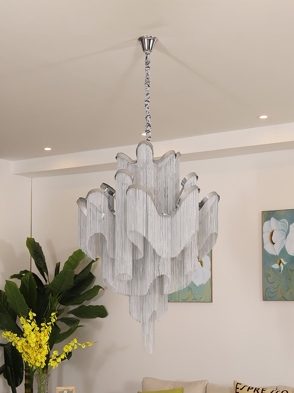 Stream Chain Chandelier — Cascading Link Design, Gold & Silver Finishes