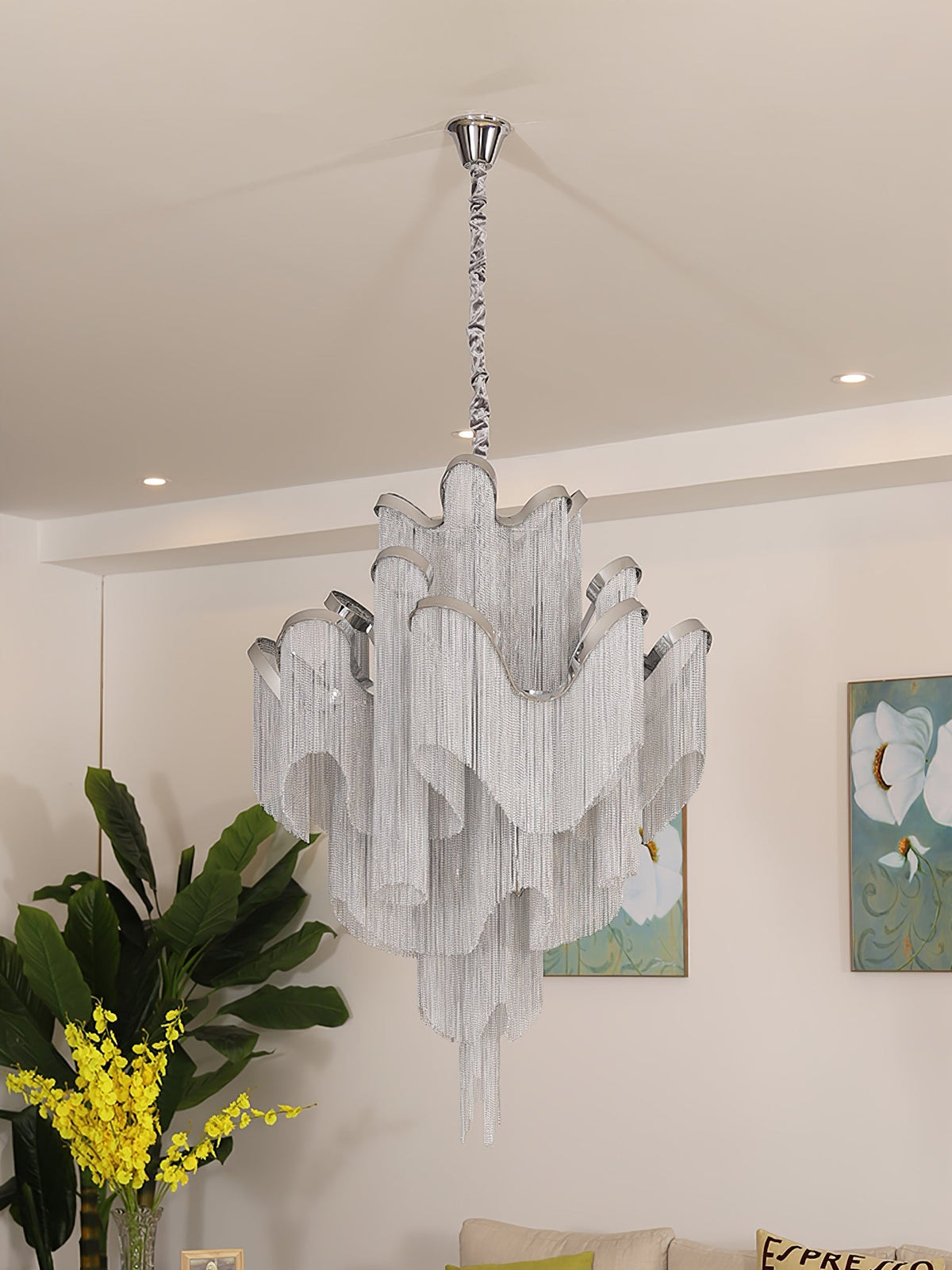 Stream Chain Chandelier — Cascading Link Design, Gold & Silver Finishes