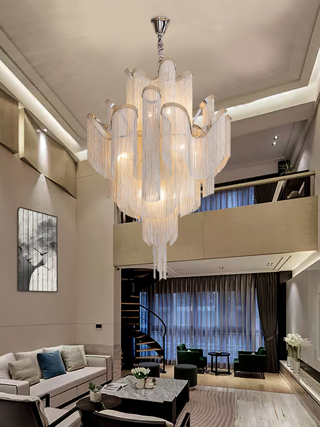 Stream Chain Chandelier — Cascading Link Design, Gold & Silver Finishes
