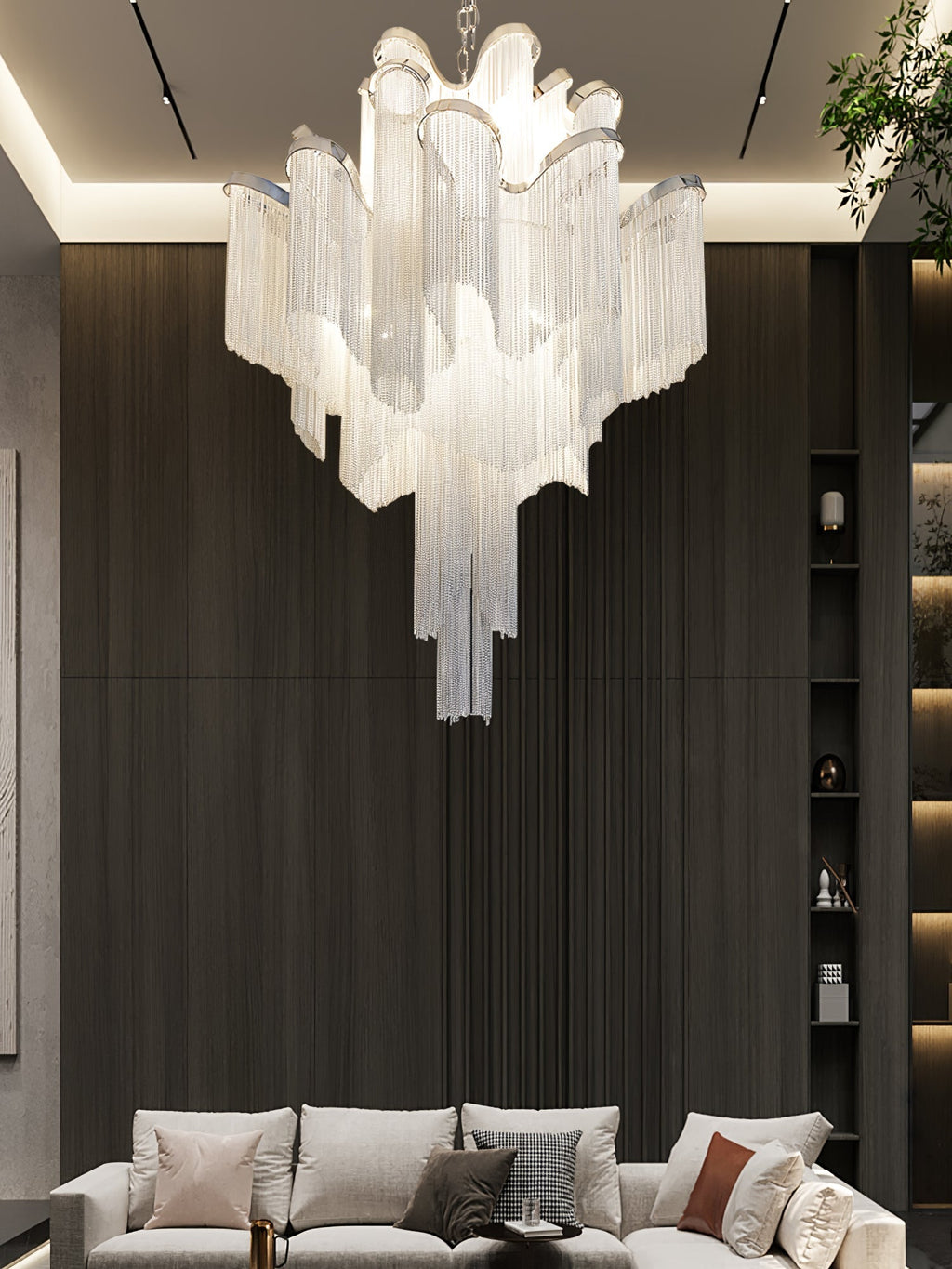 Stream Chain Chandelier — Cascading Link Design, Gold & Silver Finishes
