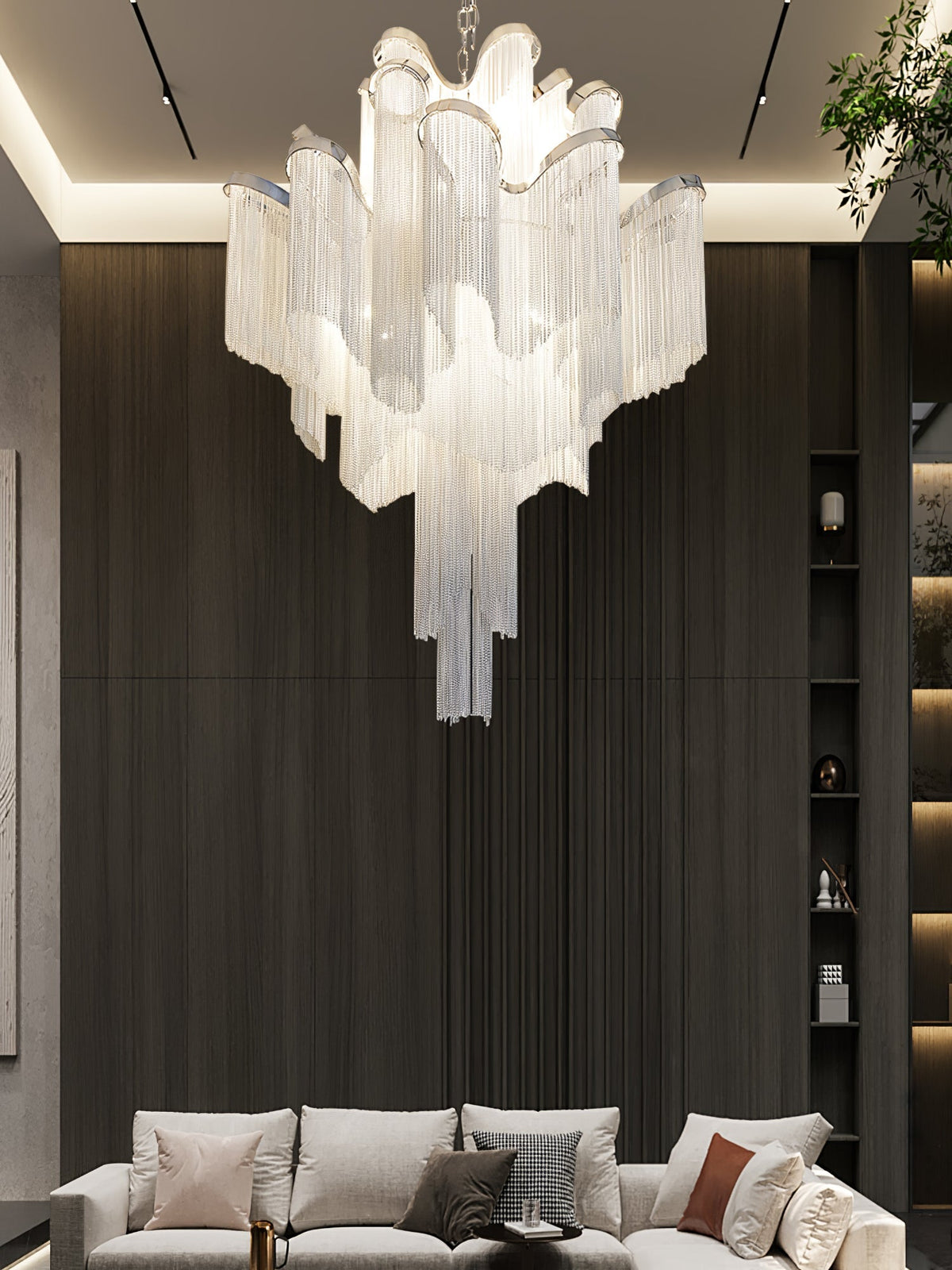 Stream Chain Chandelier — Cascading Link Design, Gold & Silver Finishes