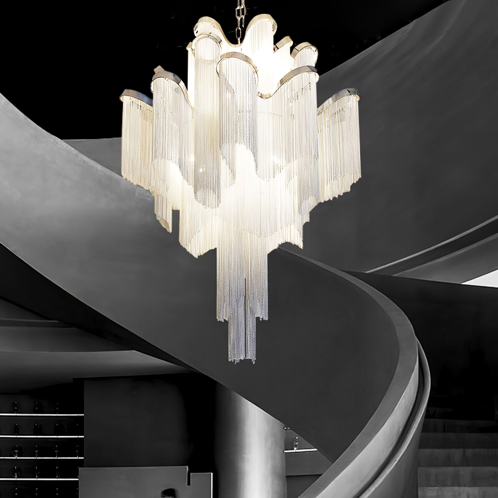 Stream Chain Chandelier — Cascading Link Design, Gold & Silver Finishes