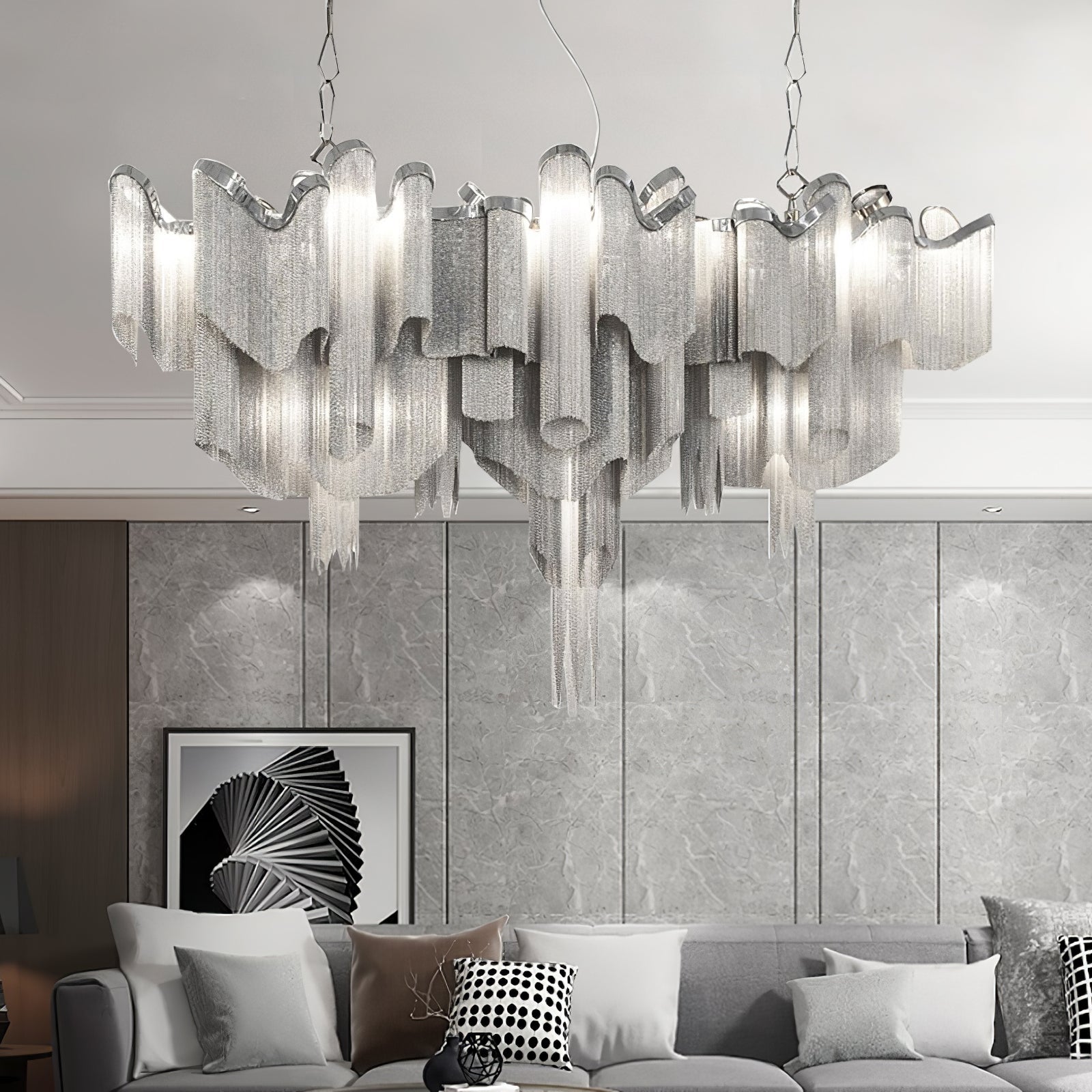 Stream Chain Chandelier — Cascading Link Design, Gold & Silver Finishes
