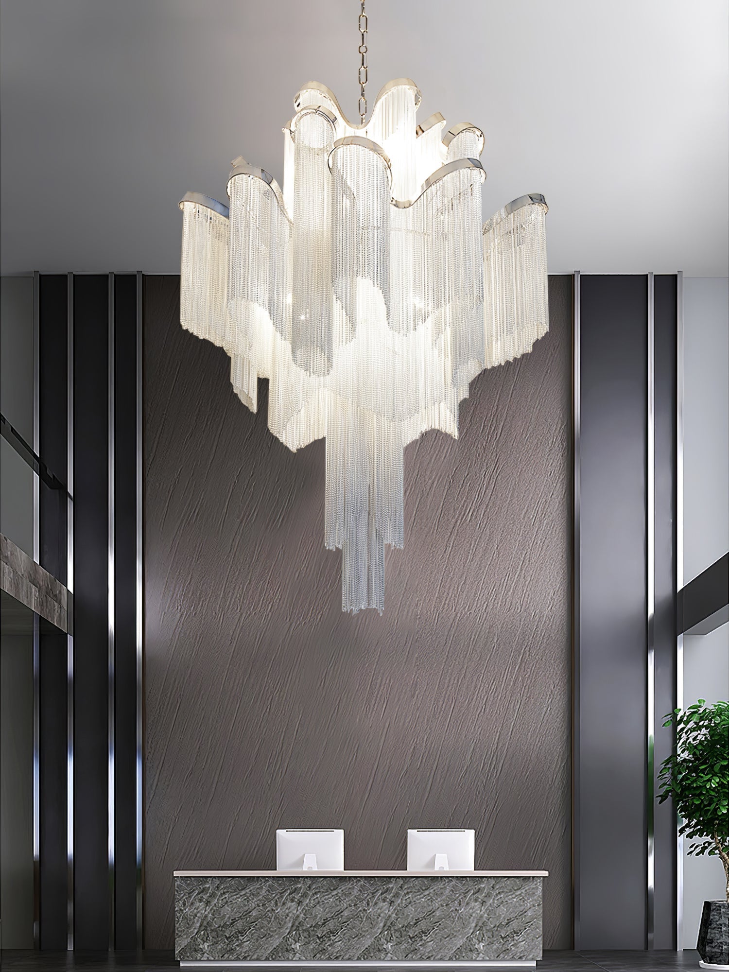 Stream Chain Chandelier — Cascading Link Design, Gold & Silver Finishes