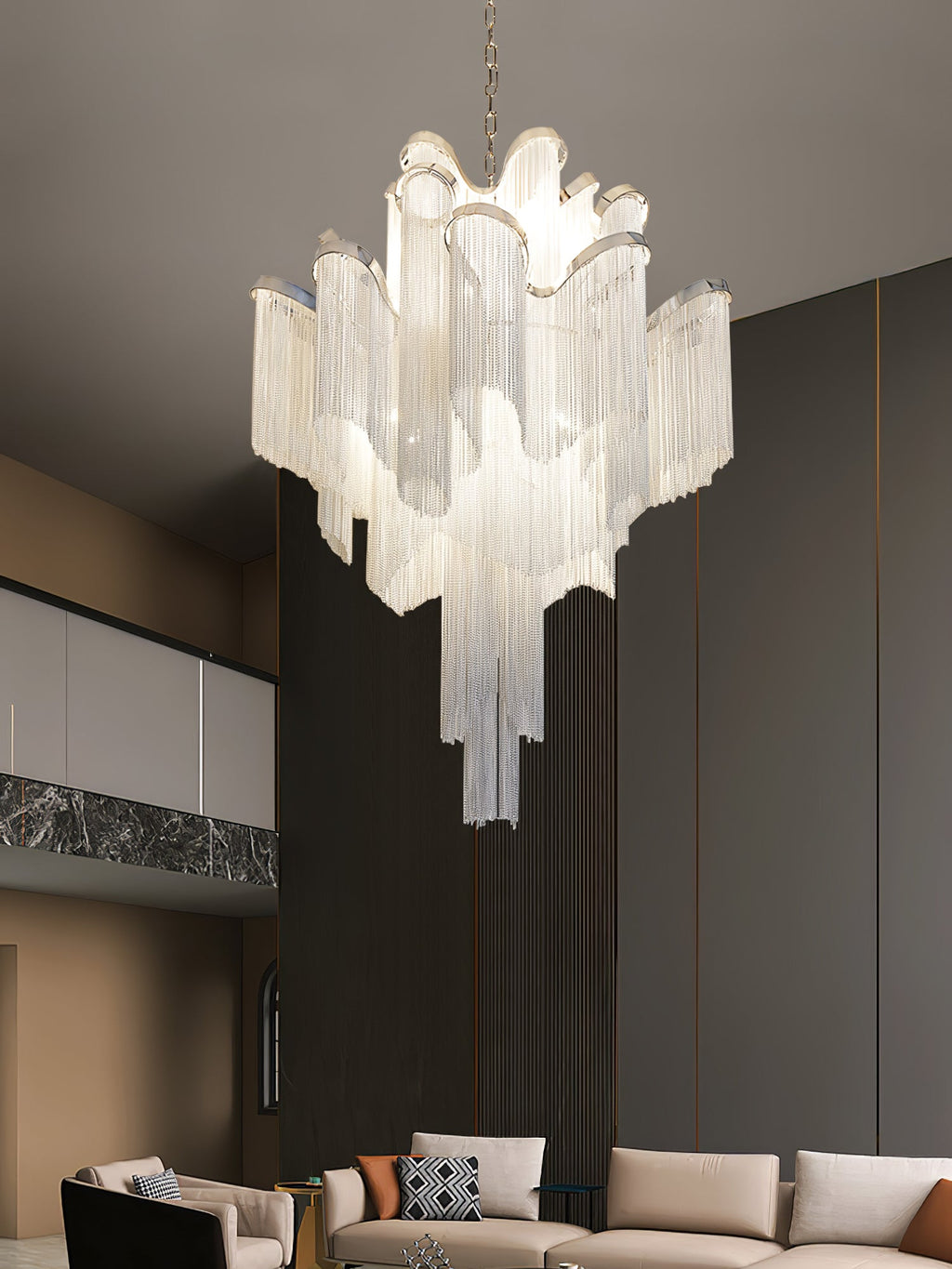 Stream Chain Chandelier — Cascading Link Design, Gold & Silver Finishes