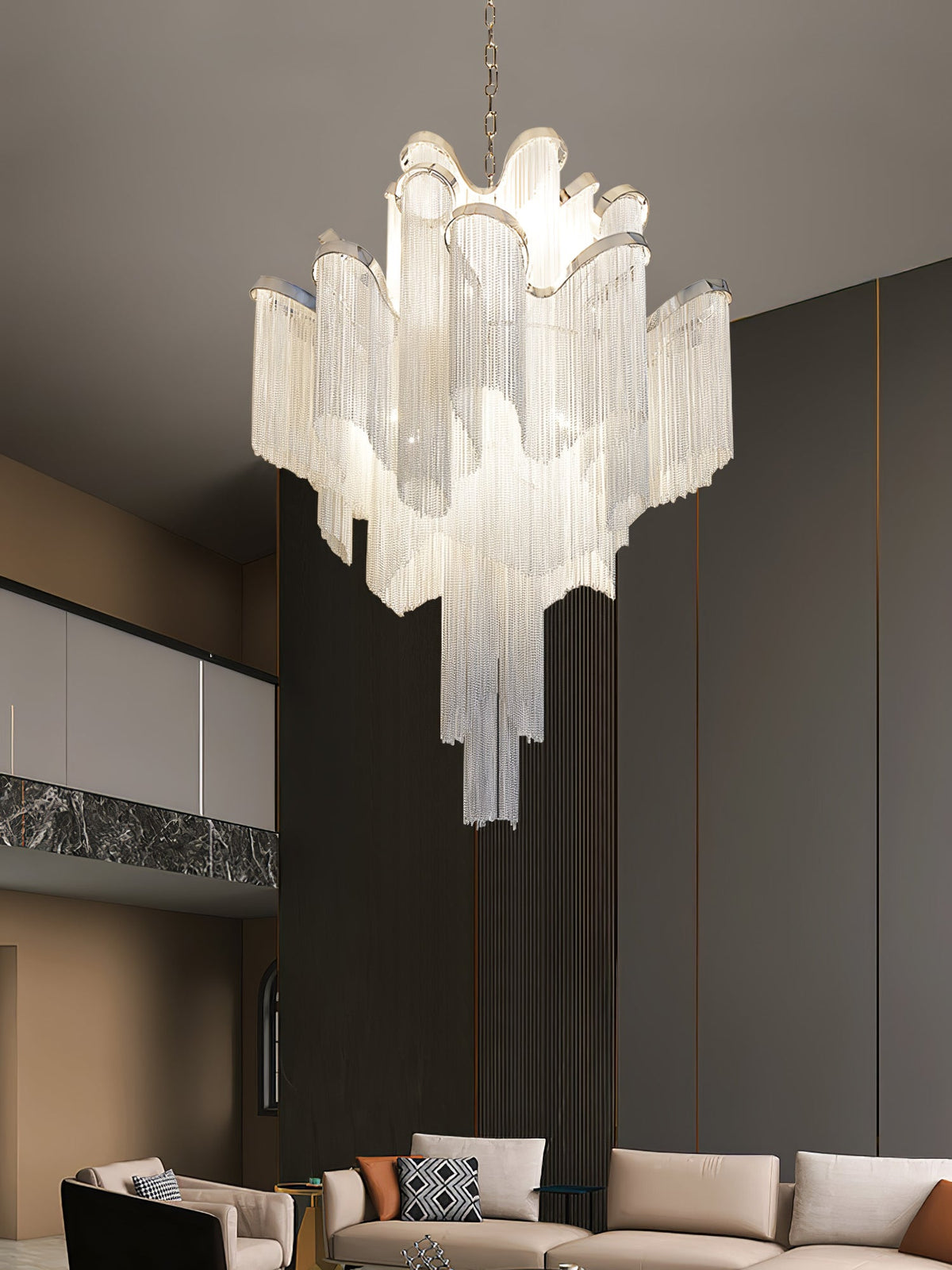 Lampada a sospensione Lustra in nichel — Design con catena a cascata
