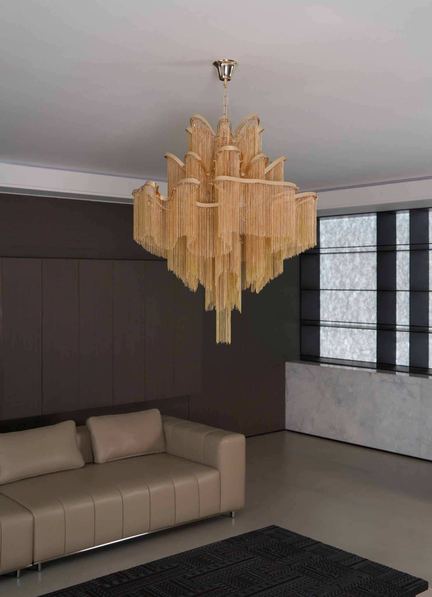 Stream Chain Chandelier — Cascading Link Design, Gold & Silver Finishes