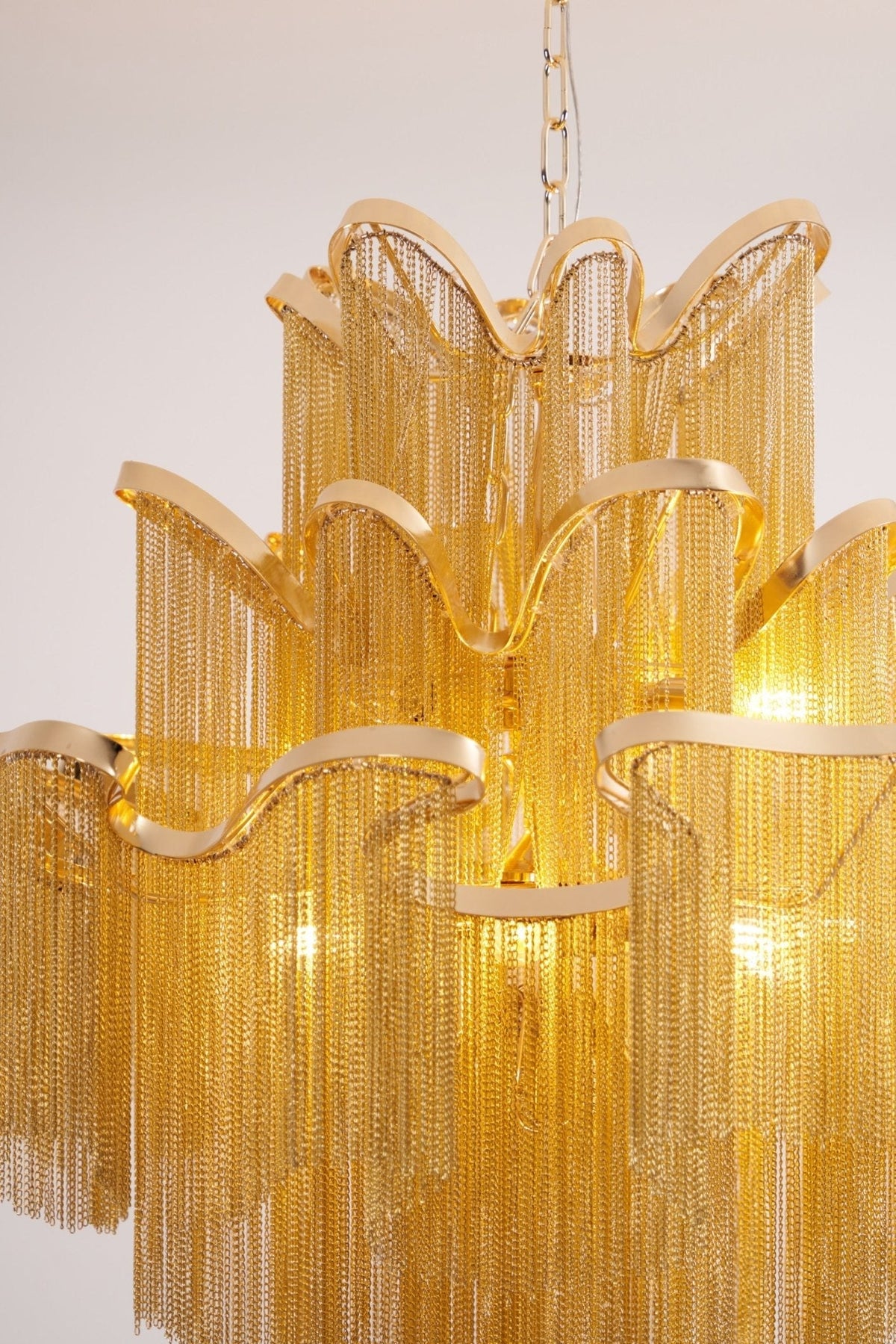 Stream Chain Chandelier — Cascading Link Design, Gold & Silver Finishes