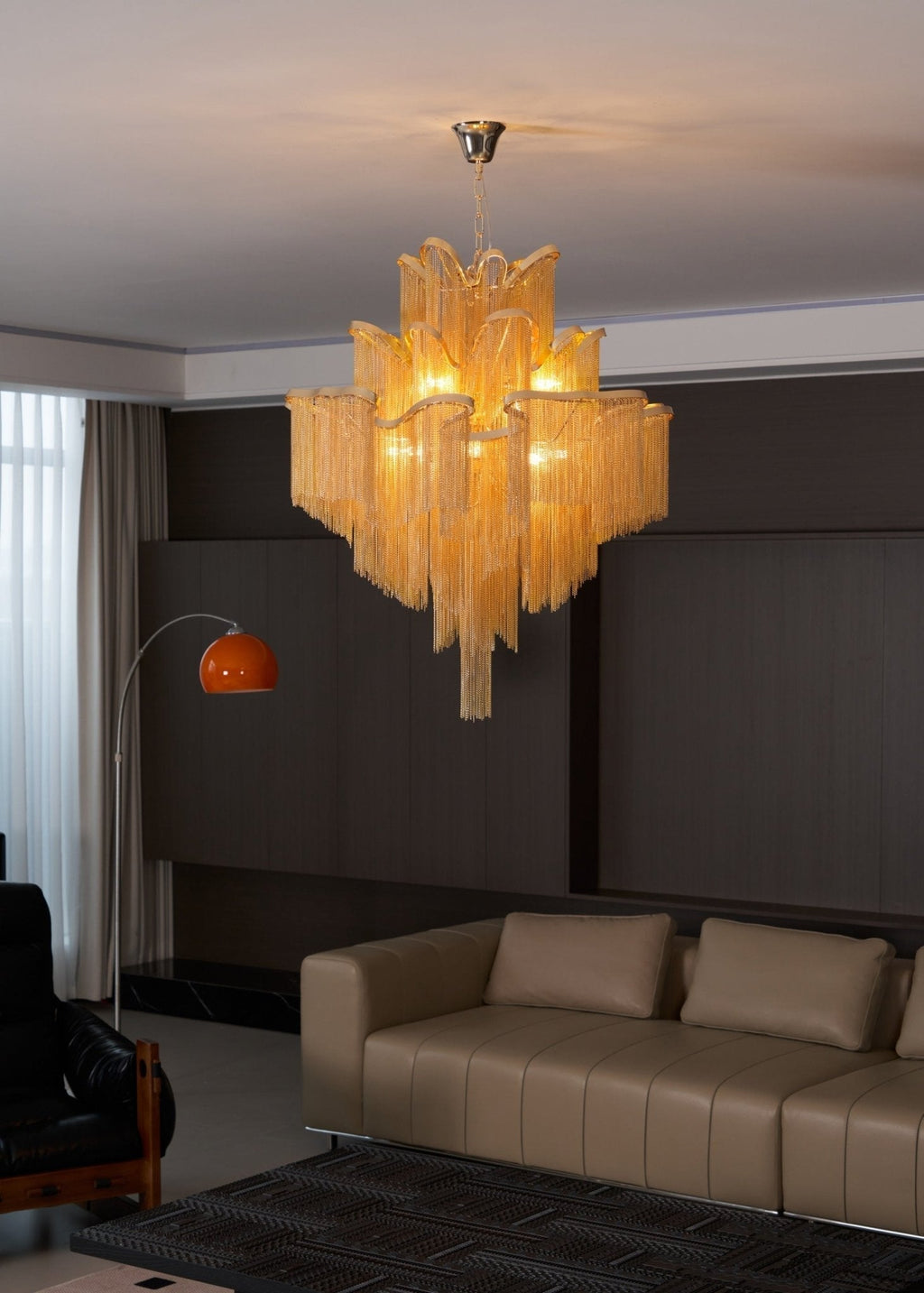 Lampada a sospensione Lustra in nichel — Design con catena a cascata