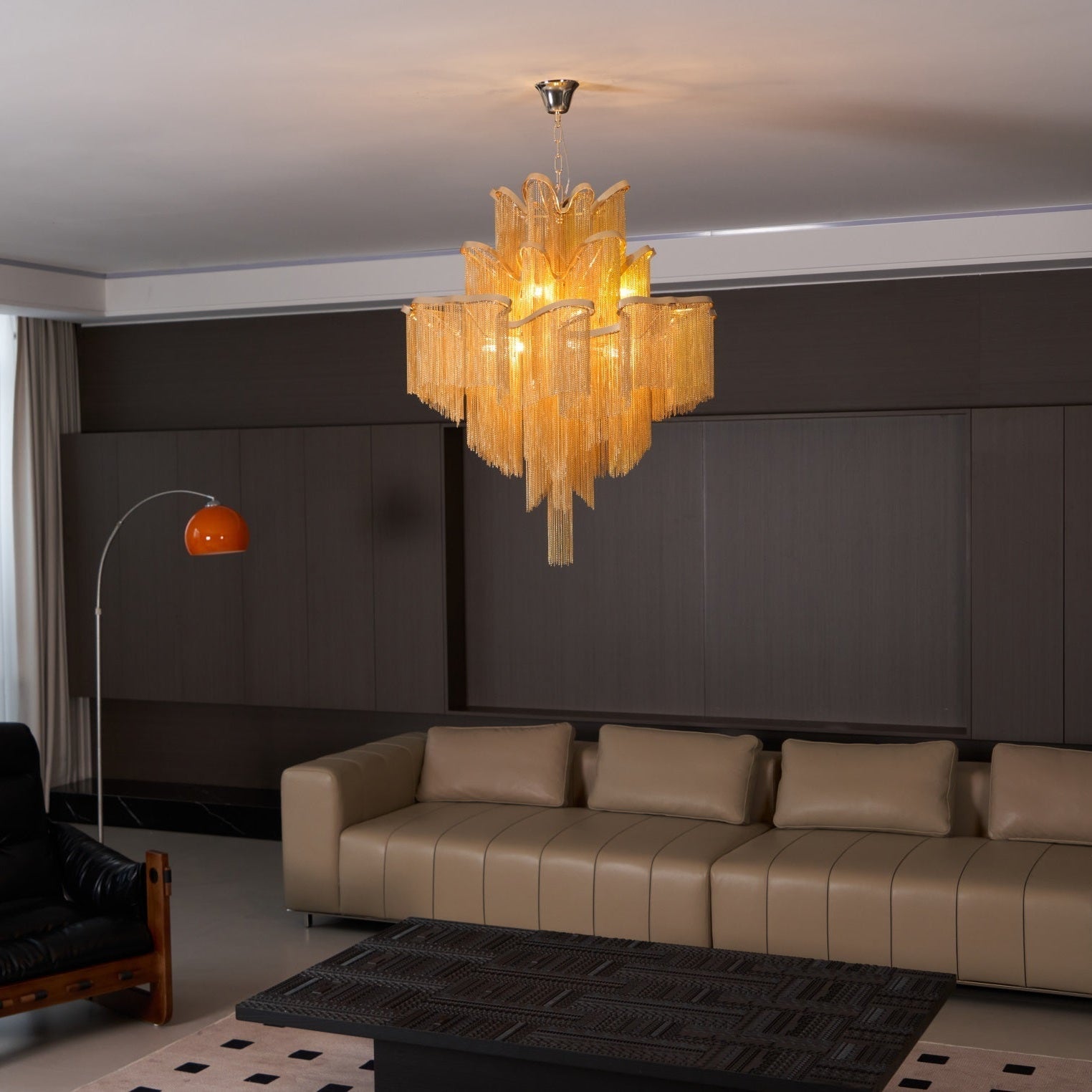 Stream Chain Chandelier — Cascading Link Design, Gold & Silver Finishes