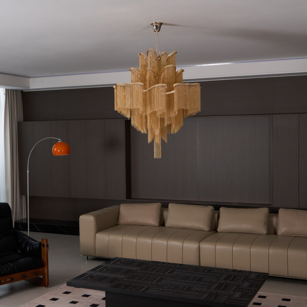 Stream Chain Chandelier — Cascading Link Design, Gold & Silver Finishes