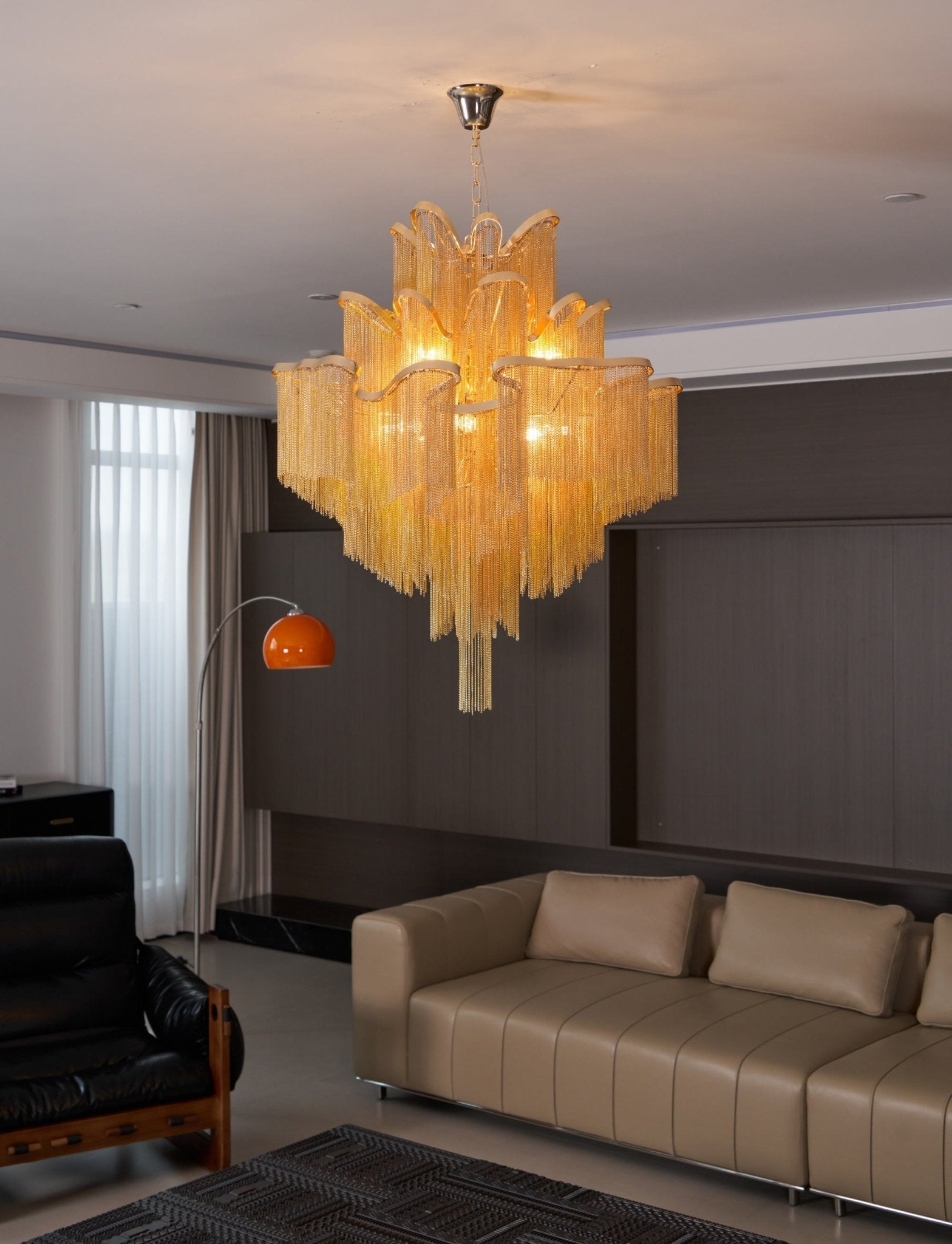 Stream Chain Chandelier — Cascading Link Design, Gold & Silver Finishes