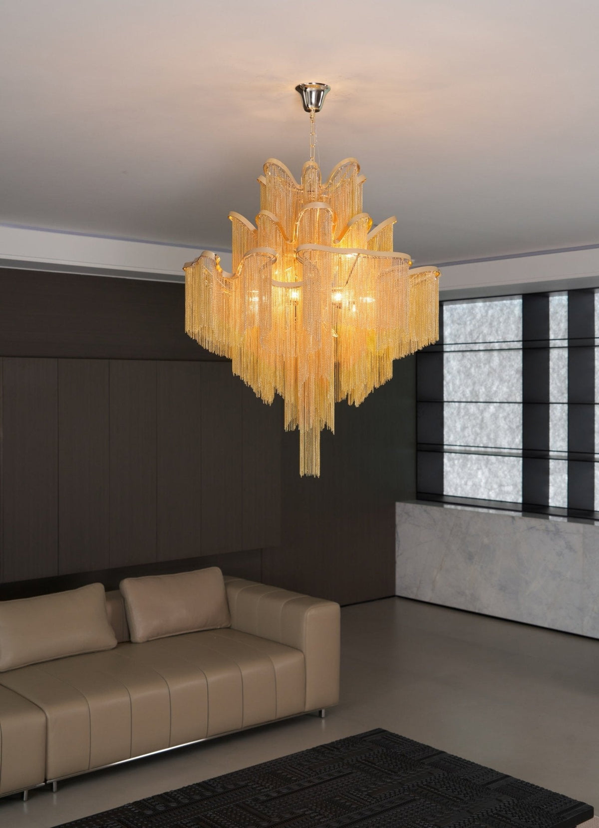 Stream Chain Chandelier — Cascading Link Design, Gold & Silver Finishes