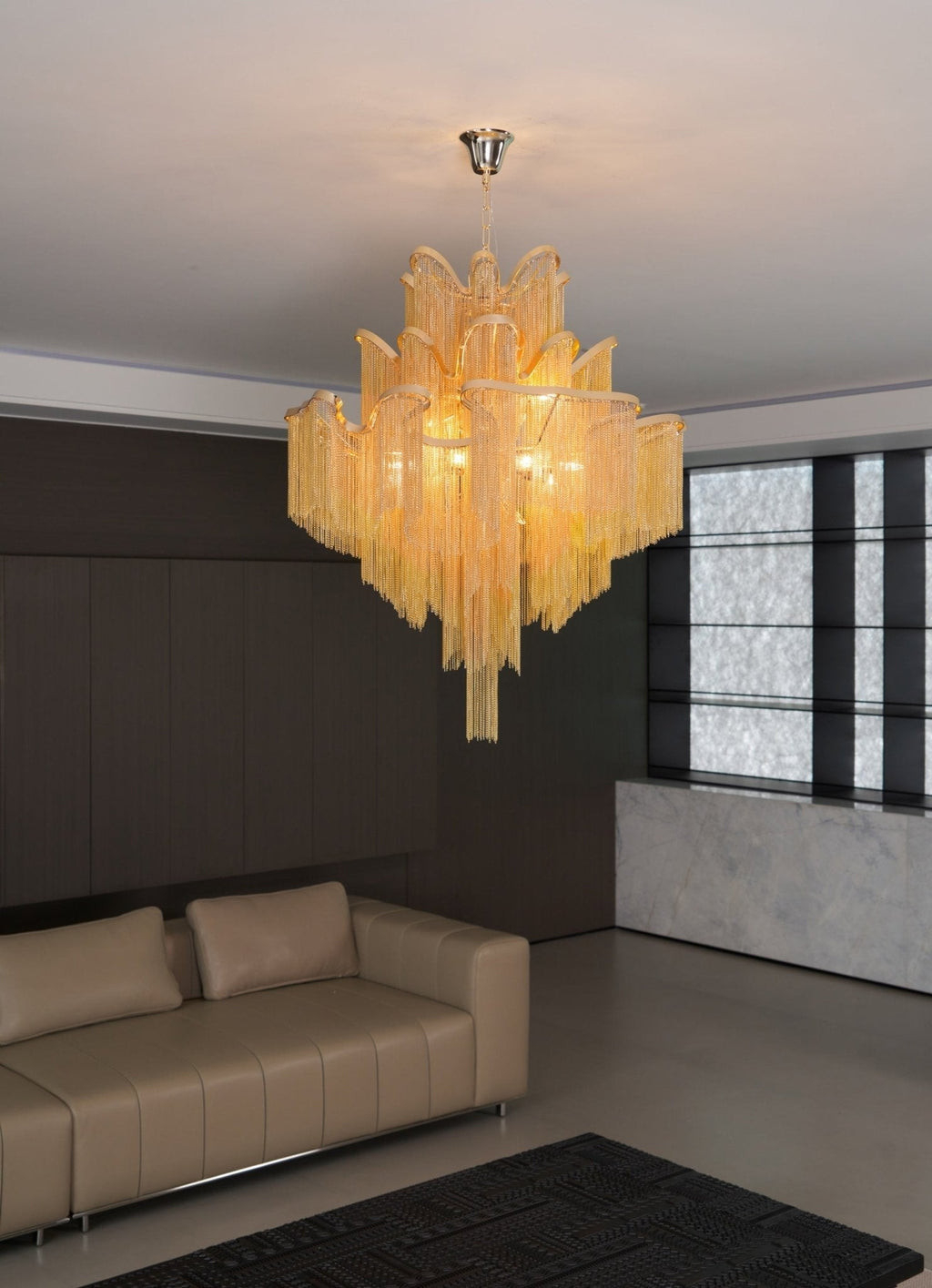 Lampada a sospensione Lustra in nichel — Design con catena a cascata