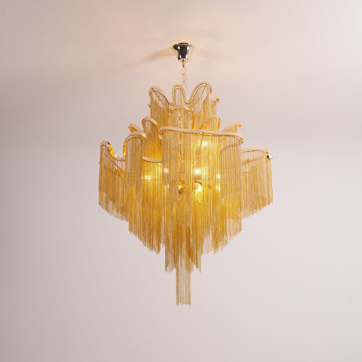 Stream Chain Chandelier — Cascading Link Design, Gold & Silver Finishes