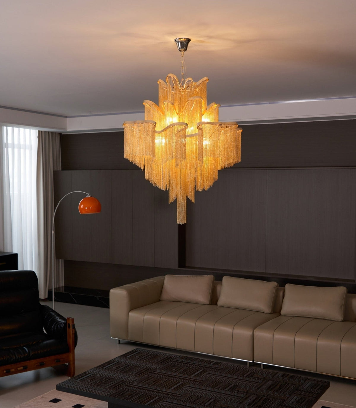 Lampada a sospensione Lustra in nichel — Design con catena a cascata