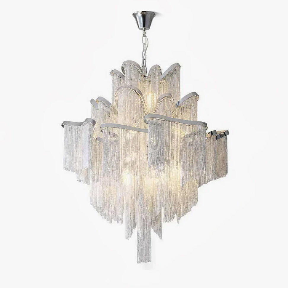 Stream Chain Chandelier — Cascading Link Design, Gold & Silver Finishes