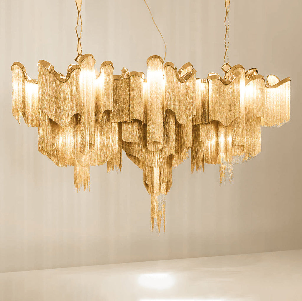 Stream Chain Chandelier — Cascading Link Design, Gold & Silver Finishes