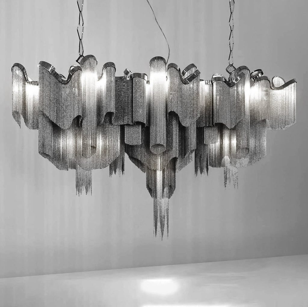 Stream Chain Chandelier — Cascading Link Design, Gold & Silver Finishes
