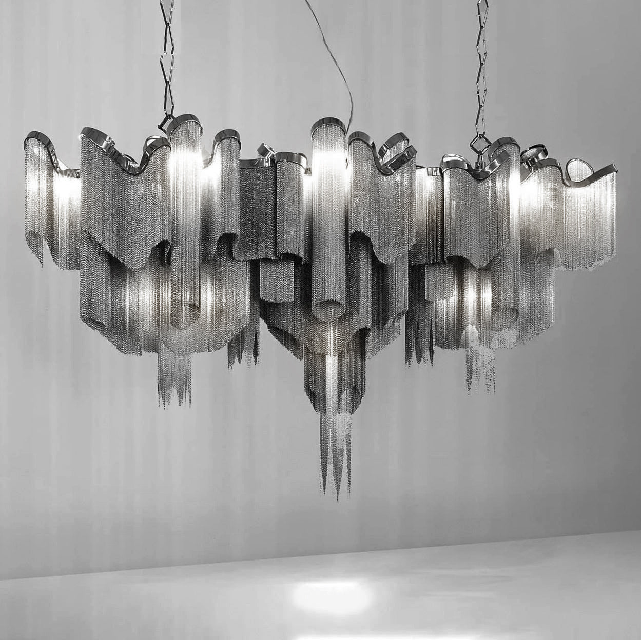 Stream Chain Chandelier — Cascading Link Design, Gold & Silver Finishes