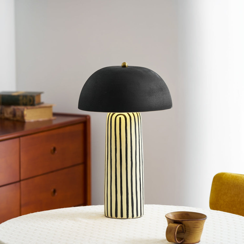 Stria Matte Black Dome Table Lamp