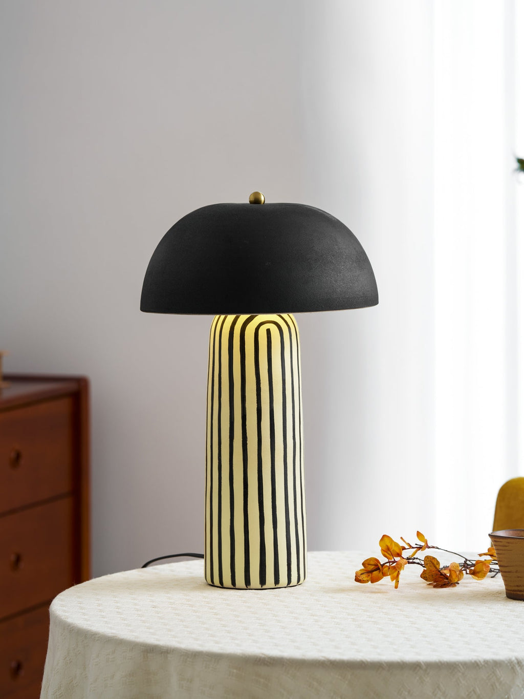 Stria Matte Black Dome Table Lamp