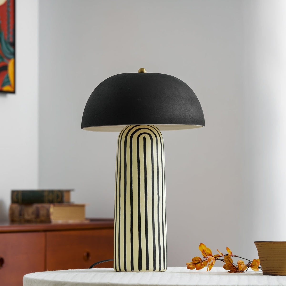 Stria Matte Black Dome Table Lamp
