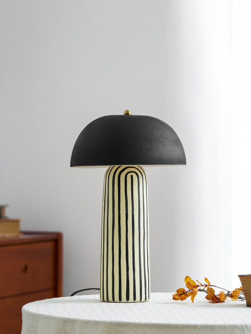 Stria Matte Black Dome Table Lamp