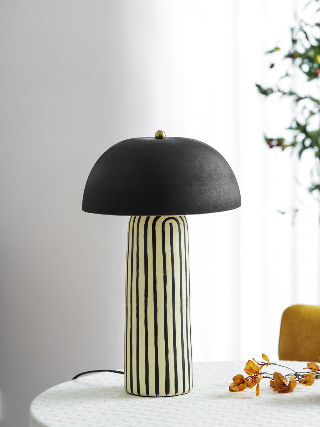 Stria Matte Black Dome Table Lamp