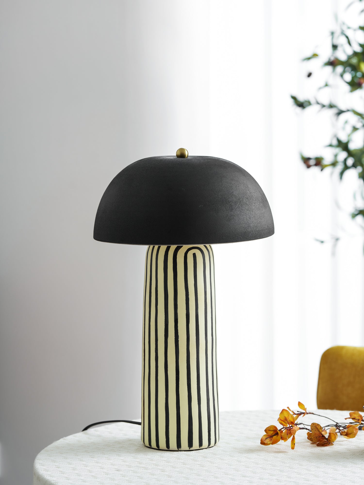 Stria Matte Black Dome Table Lamp