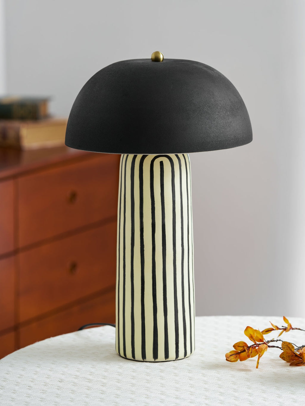 Stria Matte Black Dome Table Lamp