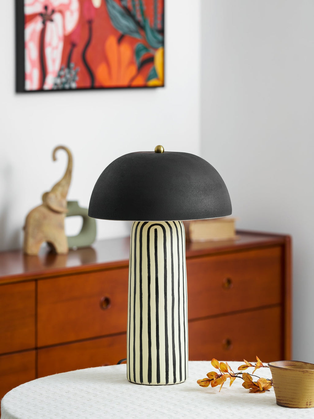 Stria Matte Black Dome Table Lamp