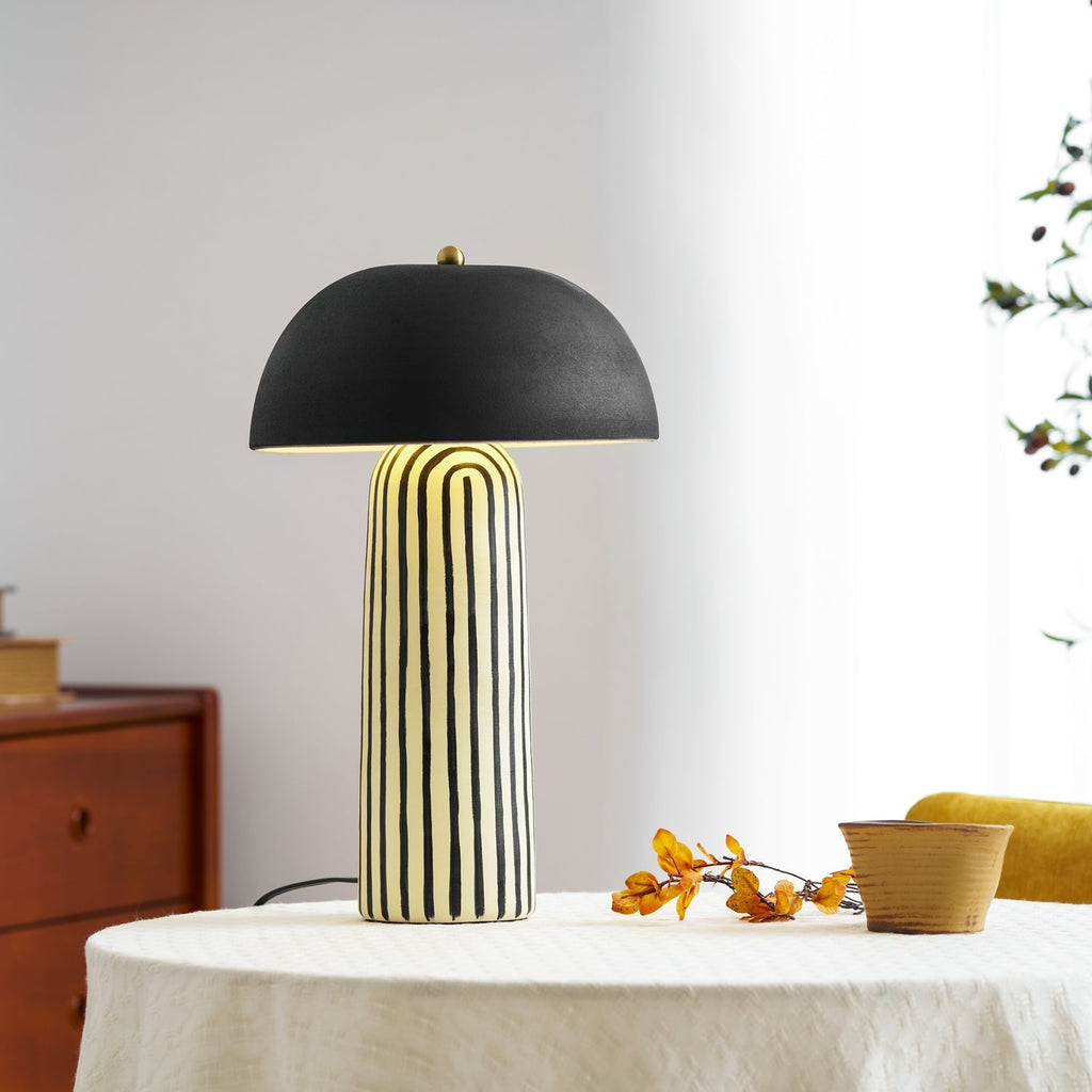 Stria Matte Black Dome Table Lamp