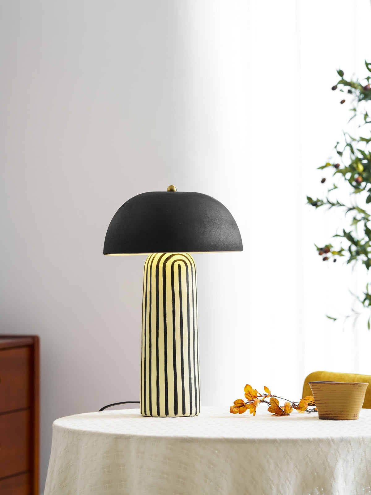 Stria Matte Black Dome Table Lamp